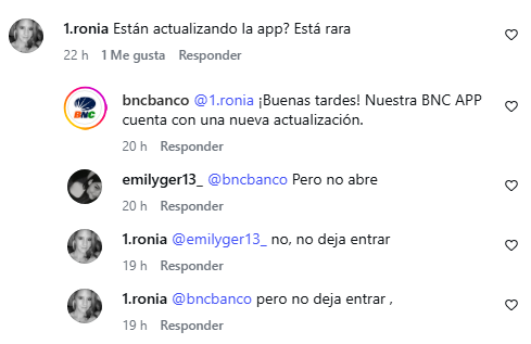Usuarios reportan fallas en la app del BNC 4 Respuesta