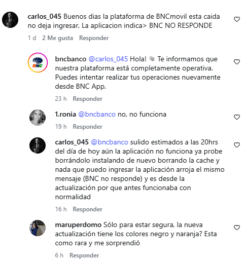 Usuarios reportan fallas en la app del BNC 2 app1