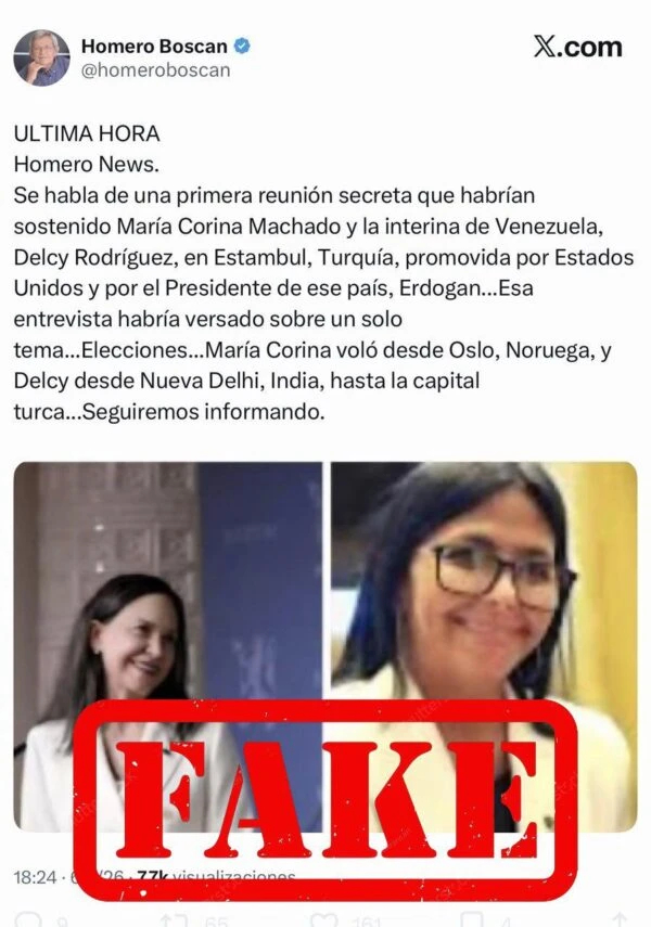 Gobierno desmintió reunión entre la presidenta (e) y María Machado en Turquía 2 informacion falsa sobre reunion de delcy rodriguez y maria machado 62177