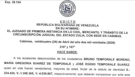 15to. Cartel de Notificación a los sucesores desconocidos de Bruno Temporale Moreno, María Gregoria Suárez de Temporale y José Egidio Temporale al juicio por Prescripción Adquisitiva 3 458Cf2zn Captura de pantalla 2026 06 01 a las 11.42.13