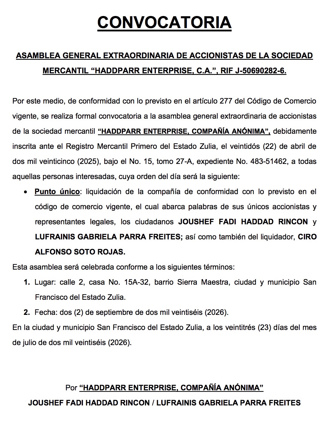CONVOCATORIA LIQUIDACION HADPARR 07 2026