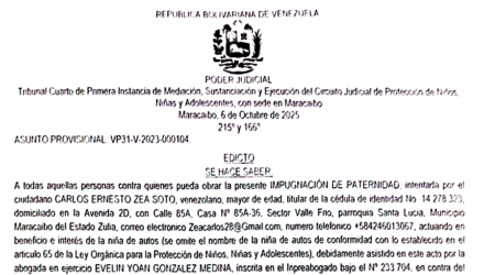 Edicto para la comparecencia de todos aquellos contra quienes pueda obrar la solicitud de Impugnación de Paternidad intentada por Carlos Ernesto Zea Soto 2 Captura de pantalla 2026 07 02 a las 18.09.47