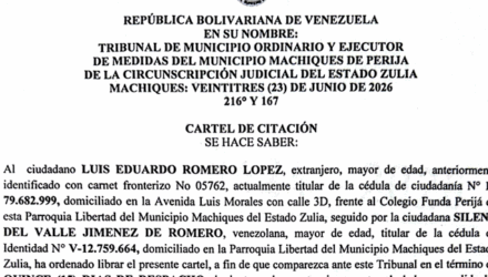 Cartel de Citación a Luis eduardo Romero López al juicio intentado por Sileny del Valle Jiménez de Romero 4 Captura de pantalla 2026 07 03 a las 11.05.28