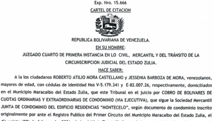 Cartel de Citación a Roberto Atilio Mora Castellano al juicio por Cobro de Bolívares de Cuotas Ordinarias y Extraordinarias de Condominio en Residencias Montecelo 3 Captura de pantalla 2026 07 08 a las 12.55.38