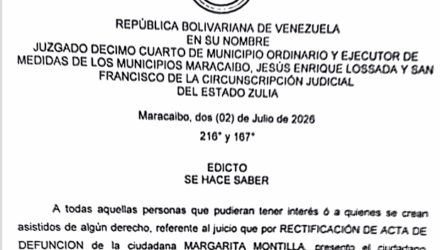 Edicto de Notificación a todos los que puedan tener interés en el juicio por la Rectificación de Acta de Defunción de Margarita Montilla solicitada por Javier Jesús Terán Montilla 5 Captura de pantalla 2026 07 15 a las 18.00.18
