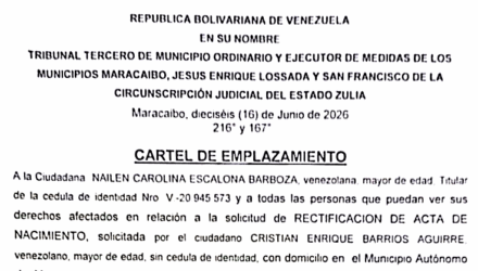 Cartel de Emplazamiento a Nailen Carolina Escalona Barboza y a cualquier interesado al juicio por Rectificación de Acta de Nacimiento 2 Captura de pantalla 2026 07 17 a las 10.45.02