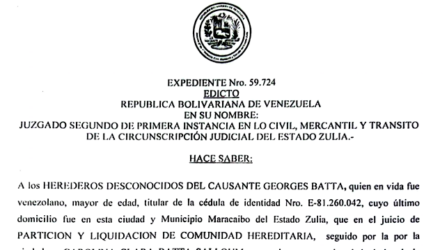 1er. Edicto para los herderos desconcodicos de Georges Batta sobre el juicio por la Partición y Liquidación de la Comunidad Hereditaria 2 Captura de pantalla 2026 07 20 a las 17.56.39