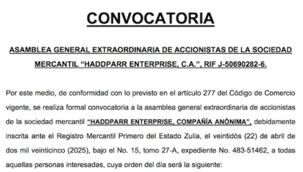 Convocatoria a la Asamblea General Extraordinaria de Accionista de Haddparr Enterprise C.A. 2 Captura de pantalla 2026 07 24 a las 11.33.48