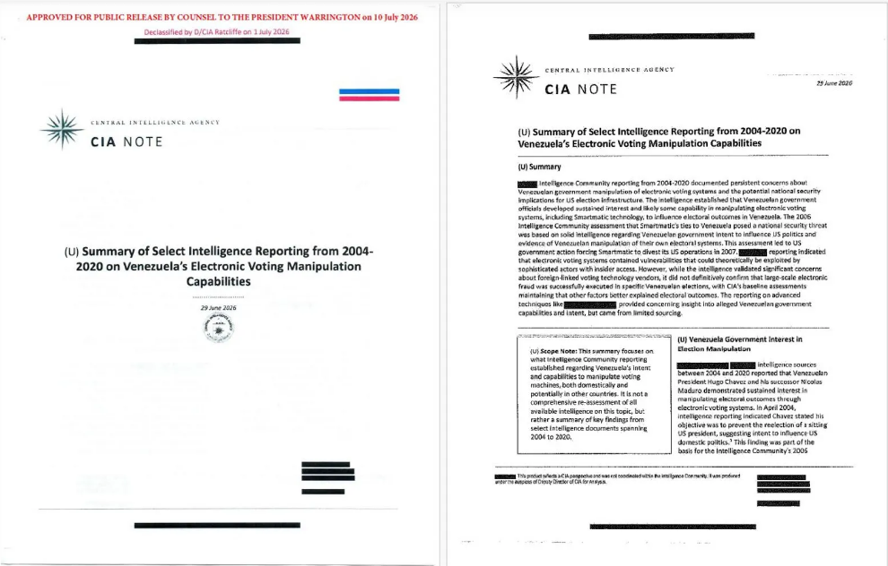 Trump desclasifica documentos de la CIA que hablan de «cierta capacidad» para manipular elecciones de Venezuela 2 Elecciones CIA informe