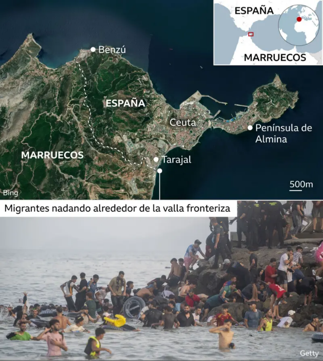 «La situación está fuera de control». 50 mil migrantes invadieron Ceuta desde Marruecos 2 Frontera espanola