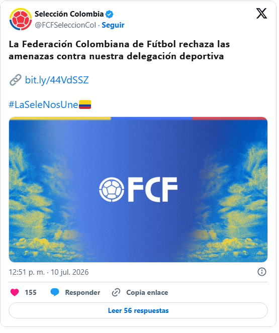 Federación Colombiana de Fútbol pidió a Fiscalía investigar las amenazas contra Campaz 2 Fulbol