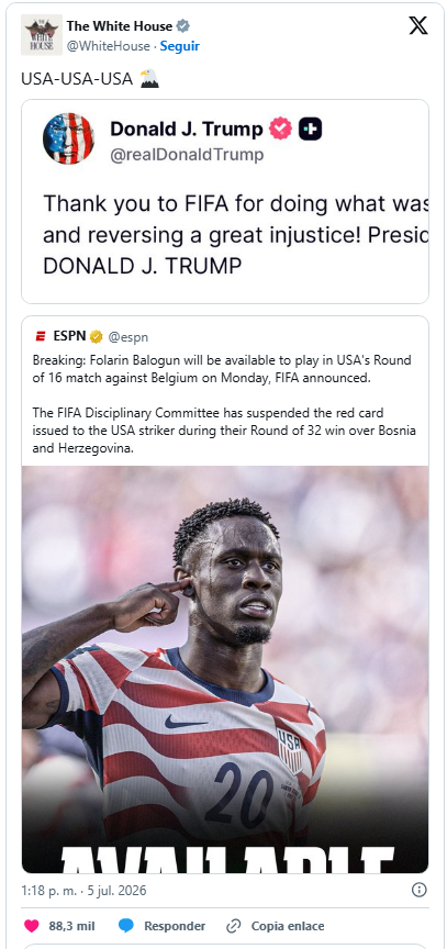 ¡La FIFA y sus mafias! Suspendió la tarjeta roja de la estrella gringa Folarin para que pueda jugar contra Bélgica hoy 2 Polemica