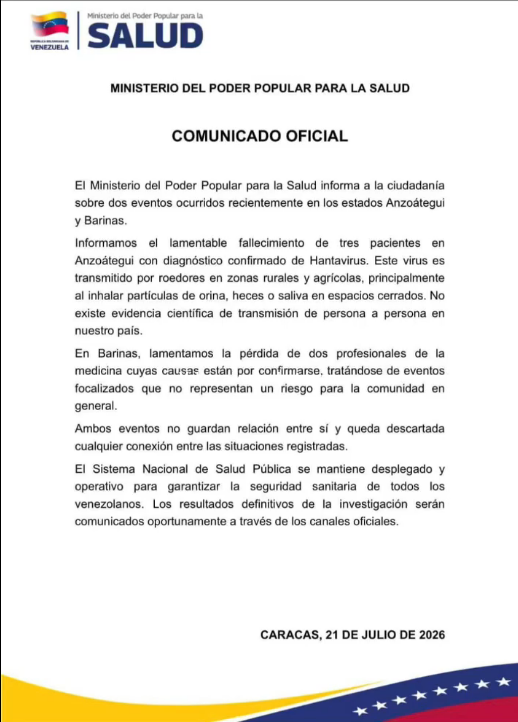 Ministerio de Salud confirmó tres fallecidos por Hantavirus en Anzoátegui 2 Salud