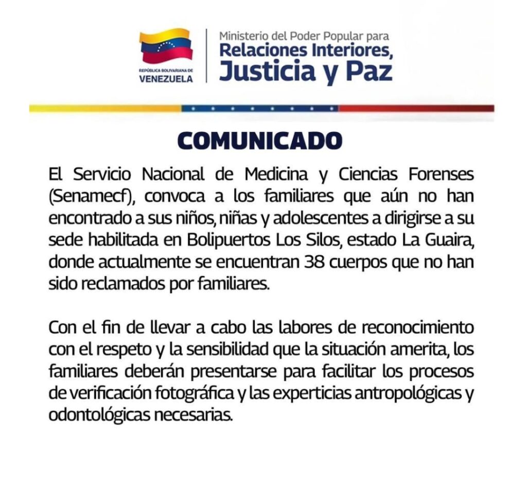 Piden a familiares a identificar 38 niños fallecidos en sismos en La Guaira 2 Screenshot 20260724 111029