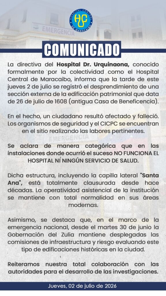 Murió hombre tras desplomarse parte de la estructura en el antiguo Hospital Central de Maracaibo 3 WhatsApp Image 2026 07 02 at 10.31.42 PM