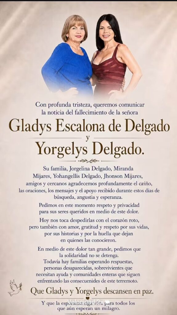 Confirmaron el fallecimiento de Yorgelys Delgado y su madre tras los terremotos 2 obituario yorgelis delgado y gladys escalona 64117