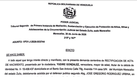 Edicto para todos los que puedan tener interés en el juicio por Rectificación de Partida solicitada por Yudire González en beneficio de un menor (uno de dos hermanos) 2 Captura de pantalla 2026 08 03 a las 8.32.00