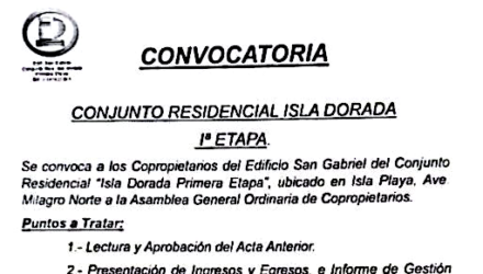 1era. Convocatoria a la Asamblea General Ordinaria de los Copropietarios del Edificio San Gabriel del Conjunto Residencial Isla Dorada 1era. Etapa 3 Captura de pantalla 2026 08 04 a las 16.47.45