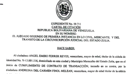 Cartel de Citación a Ángel Emiro Ferrer Reyes al juicio por Cumplimiento de Contrato de Transición 2 Captura de pantalla 2026 08 05 a las 19.07.31