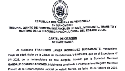 Cartel de Citación a Francisco Javier Rodríguez Bustamante al juicio por Cumplimiento de Contrato, Lucro Cesante y Daño Moral 2 Captura de pantalla 2026 08 06 a las 16.21.41