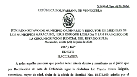 Edicto para todos los que puedan tener interés en en el juicio por Rectificación de Acta de Defunción solicitada por Yojana Rivera Delgado 3 Captura de pantalla 2026 08 11 a las 12.10.29