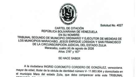 Cartel de Citación a Ingrid Coromoto Cordero de González al juicio por Divorcio por Desafecto 2 Captura de pantalla 2026 08 11 a las 21.33.14