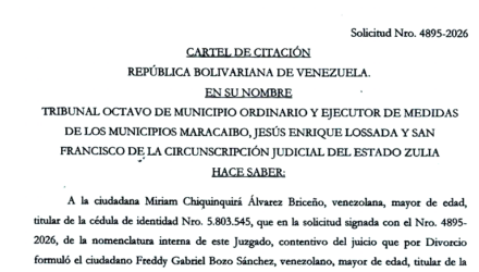 Cartel de Citación a Miriam Chiquinquirá Álvarez Briceño al juicio por Divorcio 2 Captura de pantalla 2026 08 17 a las 12.53.55