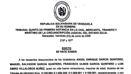 1era. Publicación del Edicto para todos los causantes desconocidos de Angél Enrique García Quintero, Manuel Salvador García Quintero, Francisco Ulises García Quintero y Luis Emiro Villalobos Núñez al juicio por Prescripción Adquisitiva 2 Captura de pantalla 2026 08 17 a las 13.57.43