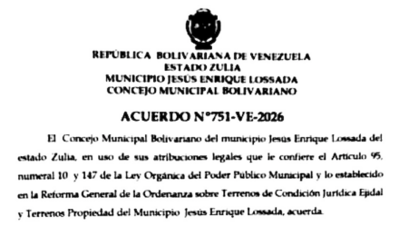 Municipio Lossada | Acuerdo de Desafectación y venta de terreno No. 751-VE-2026 en beneficio de Julio Cesar Cova Trejo 4 Captura de pantalla 2026 08 18 a las 17.49.22