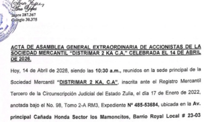 Publicación del Acta de Asamblea Extraordinaria de Accionistas de Distrimar 2 KA C.A. con ocasión de su Disolución 2 Captura de pantalla 2026 08 31 a las 13.33.52