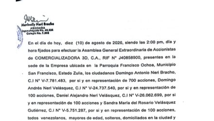 Publicación del Acta de la Asamblea General Extraordinaria de Accionistasde Comercializadora 3D C.A. con ocasión de su Disolución 2 DOC1
