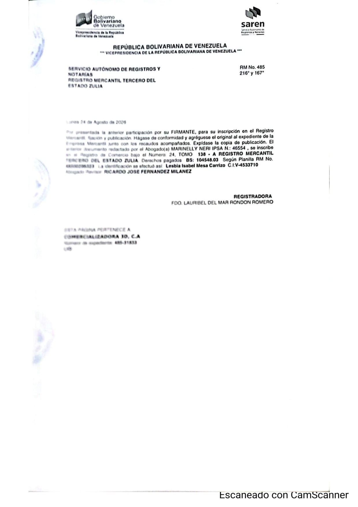 Publicación del Acta de la Asamblea General Extraordinaria de Accionistas de Comercializadora 3D C.A. con ocasión de su Disolución 5 DOC5