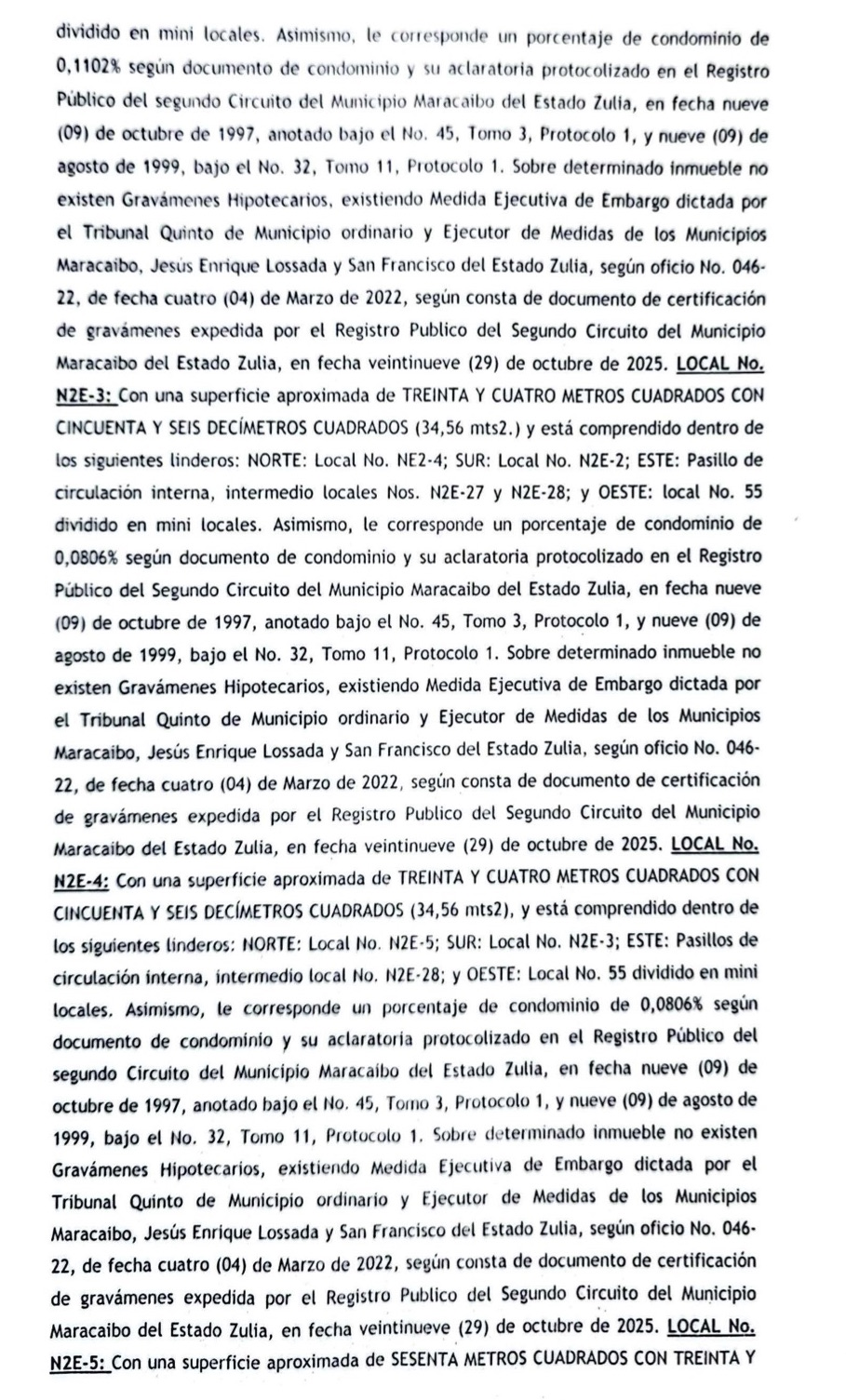 Cartel para el Segundo Acto de Remate en el juicio por Cobro de Bolívares que sigue Centro Comercial Galerías Mall contra el Grupo Palabro C.A. 4 Galerias4