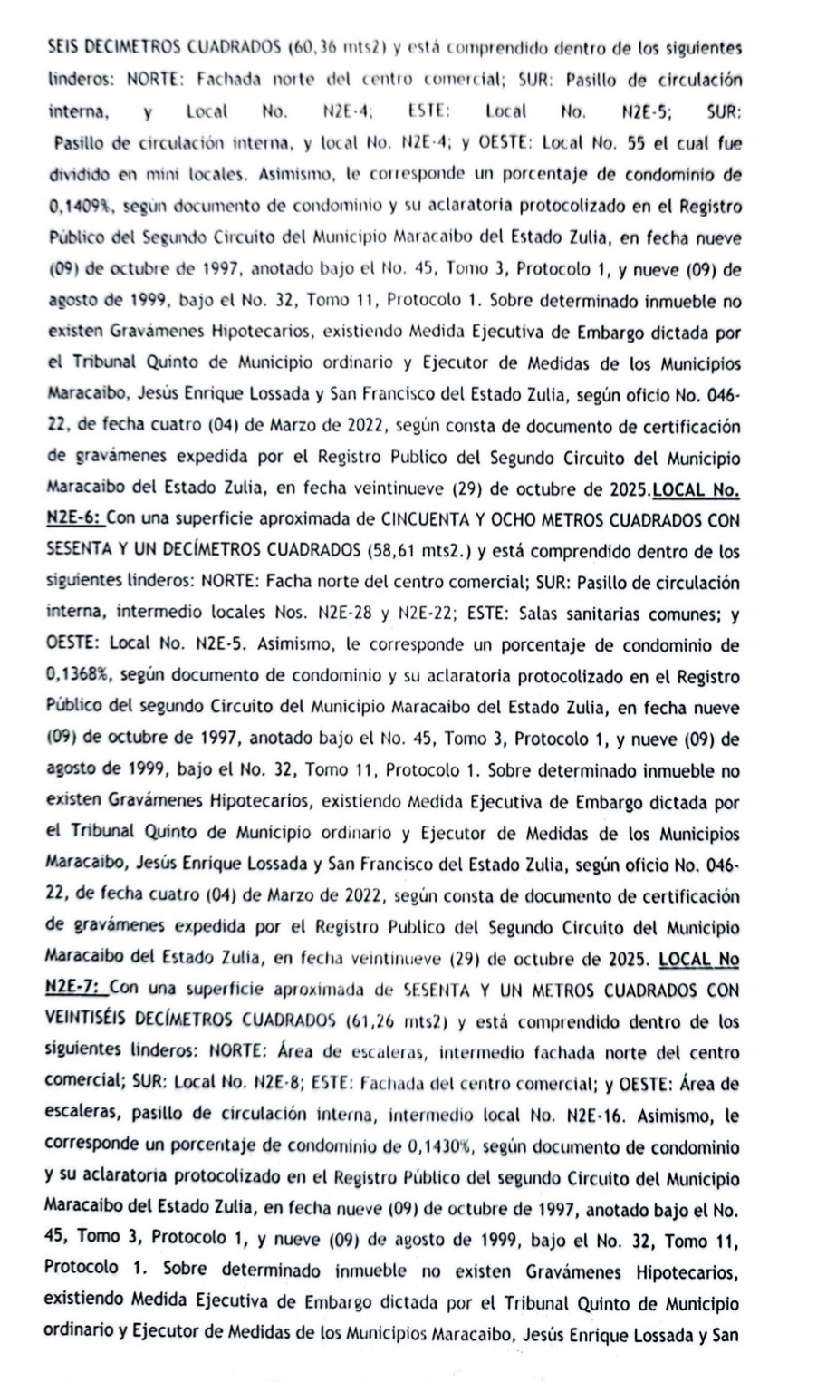 Cartel para el Segundo Acto de Remate en el juicio por Cobro de Bolívares que sigue Centro Comercial Galerías Mall contra el Grupo Palabro C.A. 5 Galerias5