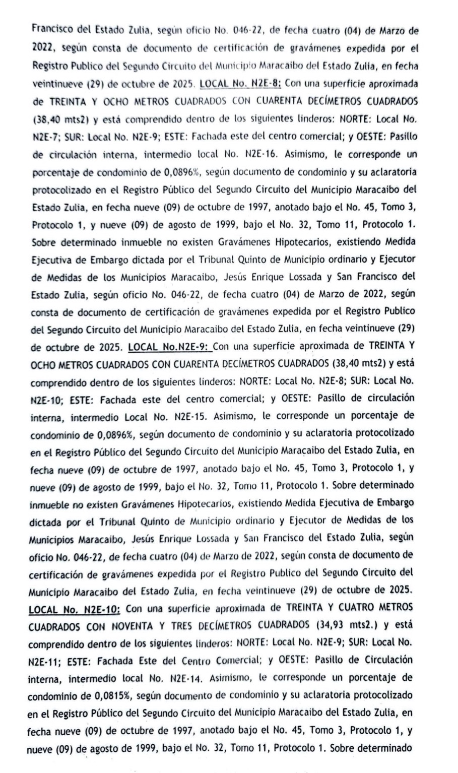 Cartel para el Segundo Acto de Remate en el juicio por Cobro de Bolívares que sigue Centro Comercial Galerías Mall contra el Grupo Palabro C.A. 6 Galerias6