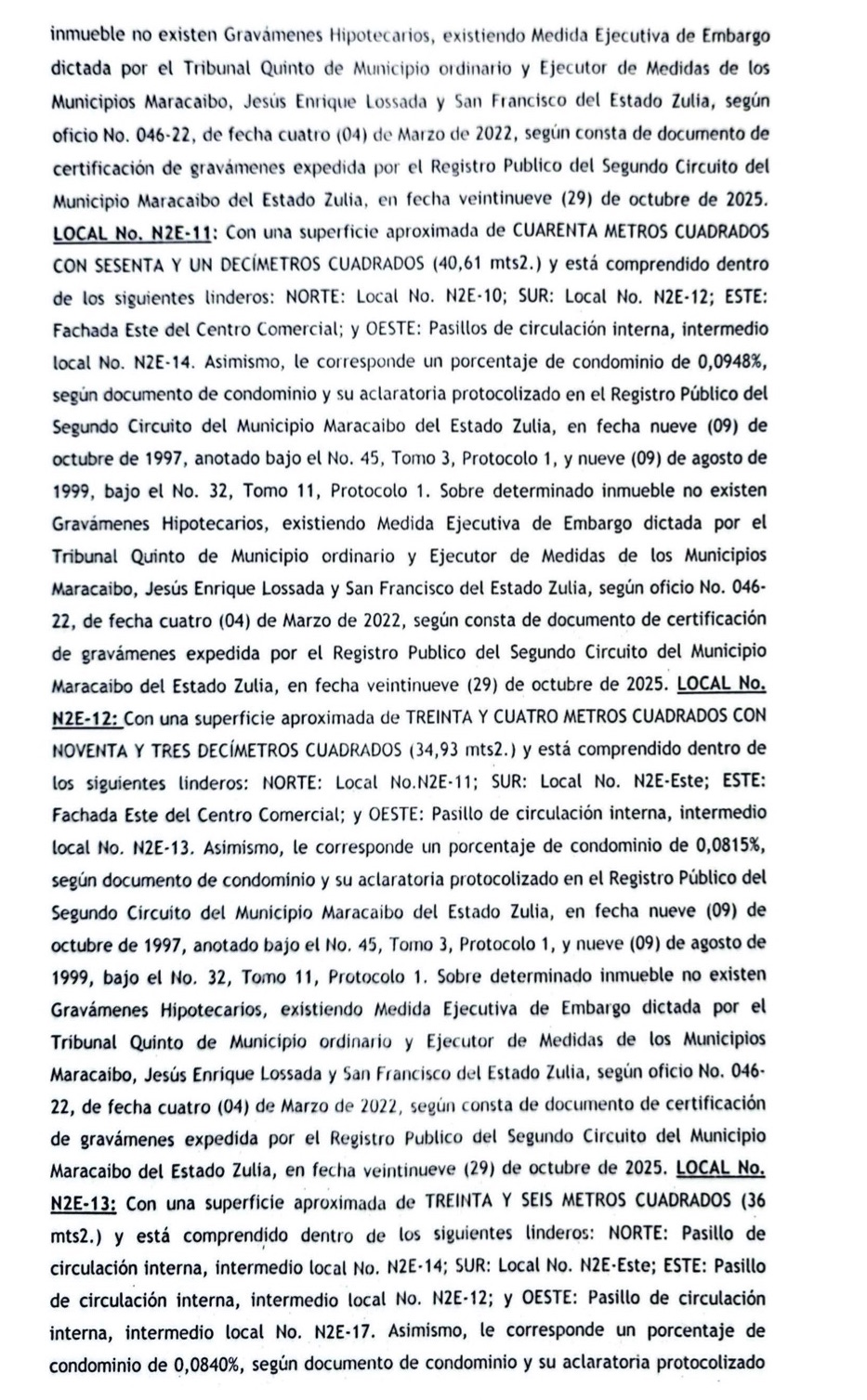 Cartel para el Segundo Acto de Remate en el juicio por Cobro de Bolívares que sigue Centro Comercial Galerías Mall contra el Grupo Palabro C.A. 7 Galerias7