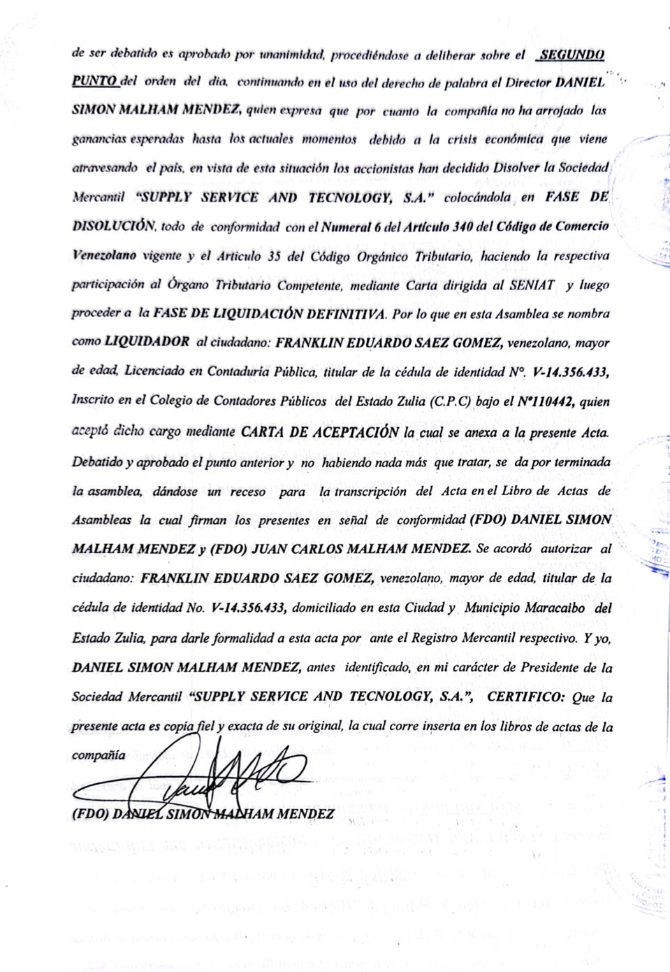 3era. publicación del Acta de Asamblea General Extraordinaria de Accionistas de Supply Services and Tecnology S.A.con ocasión de su disolución 2 Supply Service2