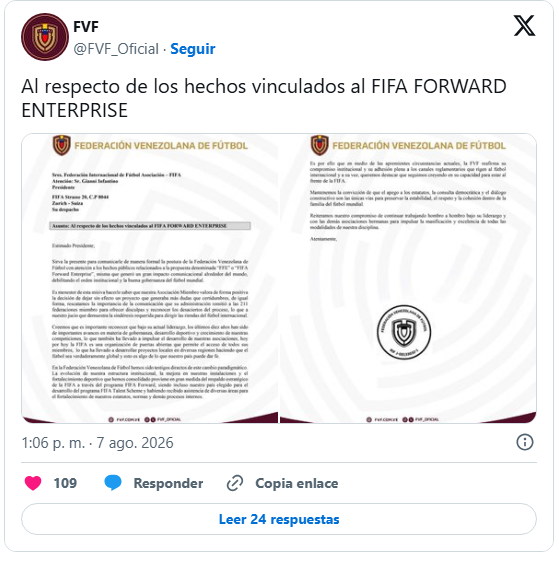 FVF reafirmó su apoyo a Infantino pese a polémica comercial de la FIFA 2 fvf