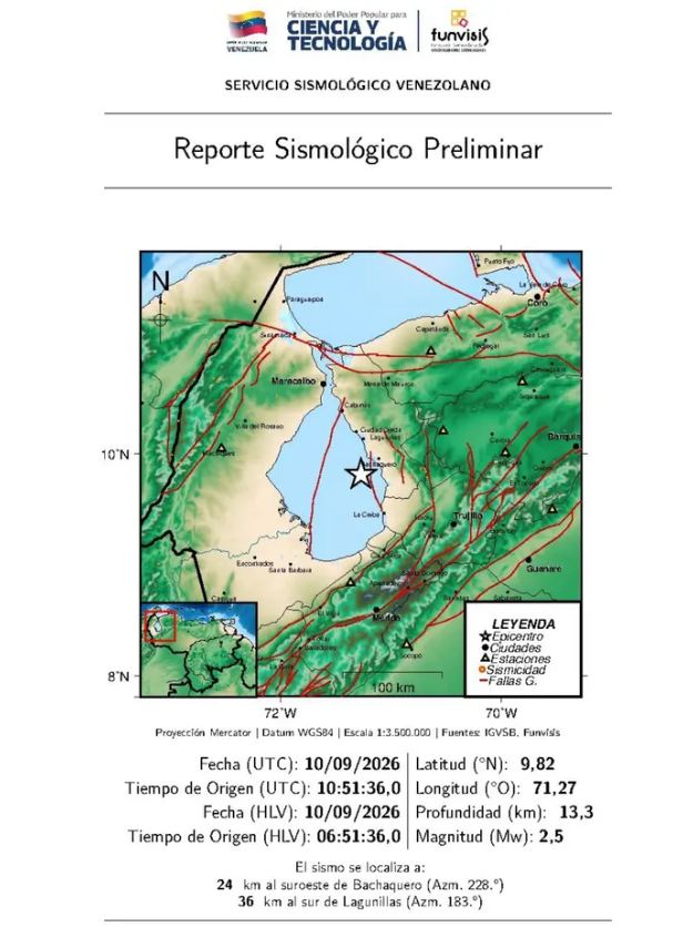 Funvisis reportó sismo de magnitud 2.5 al suroeste de Bachaquero 2 Bacha