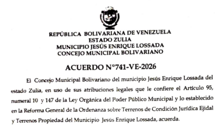 Municipio Lossada | Acuerdo de Desafectación y venta de terreno No.741-VE-2026 en beneficio de Lisbeth Ramona Rubio Urdaneta 3 Captura de pantalla 2026 09 03 a las 9.50.54
