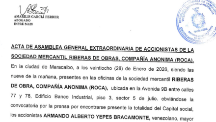 1era. Publicación del Acta de Asamblea General Extraordinaria de Accionistas de Riberas de Obras C.A. con ocasión de su Disolución 2 Captura de pantalla 2026 09 07 a las 9.44.15