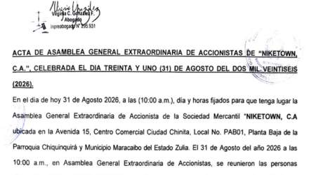 1era. Publicación del Acta de la Asamblea General Extraordinaria de Accionistas de Niketown C.A. con ocasión de su Dilolución 2 Captura de pantalla 2026 09 22 a las 14.53.15