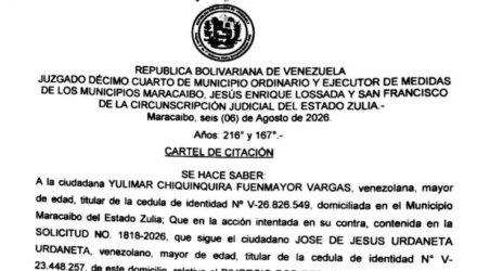 Cartel de Citación a Yulimar Chiquinquirá Fuenmayor Vargas al juicio por Divorcio por Desafecto 2 Captura de pantalla 2026 09 24 a las 11.50.02