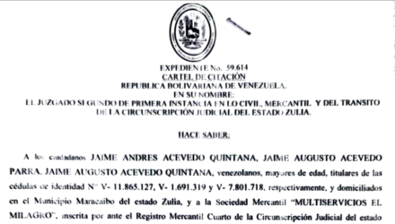 Cartel de Citación para Jaime Andrés Acevedo Quintana, Jaime Augusto Acevedo Parra y Jaime Augusto Acevedo Quintana al juicio por Nulidad de Documento 9 Captura de pantalla 2026 09 25 a las 9.45.35