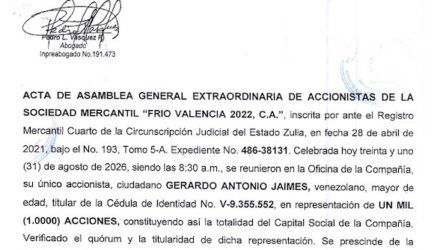 1era. Publicación del Acta de Asamblea General Extraordinaria de Accionistas Frío Valencia 2022 con ocasión de su Disolución 2 Captura de pantalla 2026 09 30 a las 10.19.14 a. m