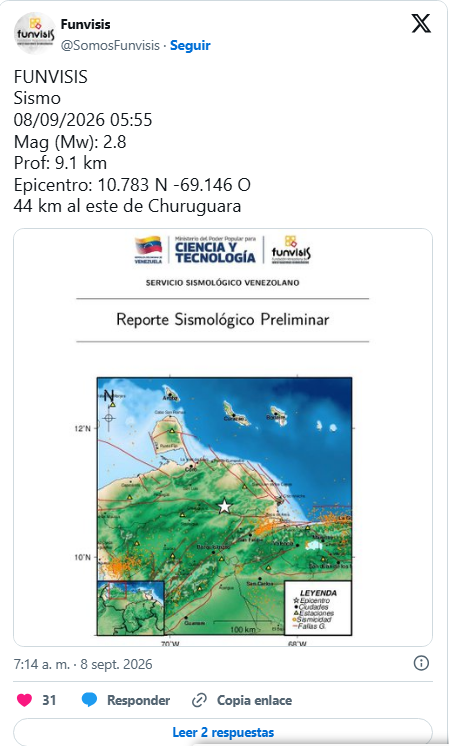 Tres sismos en Falcón durante la madrugada de este martes fueron reportados por Funvisis 3 Falcon