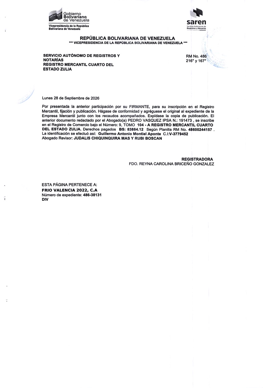 2nda. Publicación del Acta de Asamblea General Extraordinaria de Accionistas Frío Valencia 2022 con ocasión de su Disolución 5 Frio Valencia5