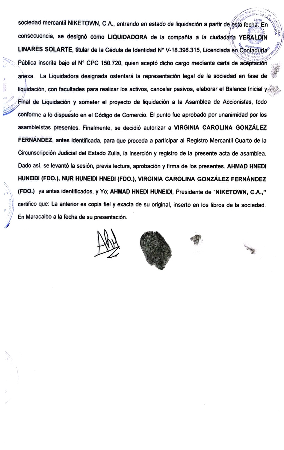 2nda. Publicación del Acta de la Asamblea General Extraordinaria de Accionistas de Niketown C.A. con ocasión de su Dilolución 3 Niketown3