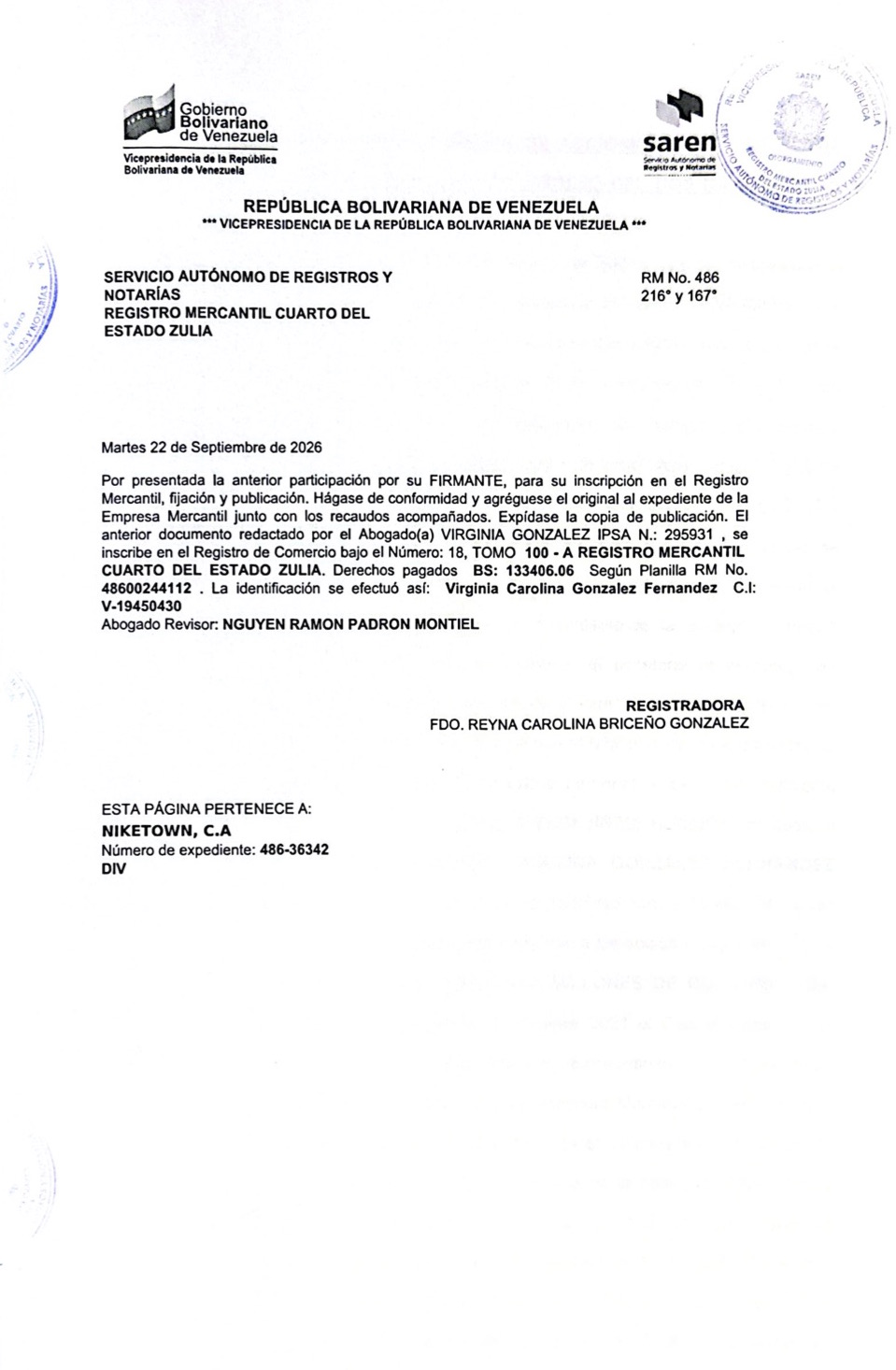 2nda. Publicación del Acta de la Asamblea General Extraordinaria de Accionistas de Niketown C.A. con ocasión de su Dilolución 5 Niketown5