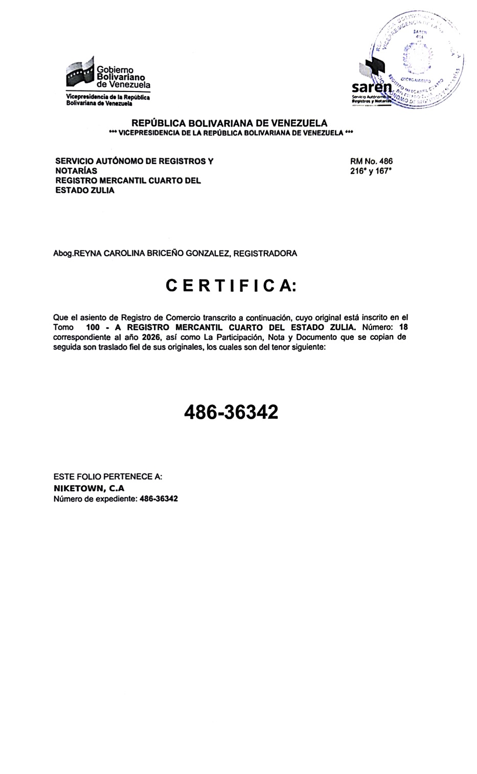2nda. Publicación del Acta de la Asamblea General Extraordinaria de Accionistas de Niketown C.A. con ocasión de su Dilolución 6 Niketown6